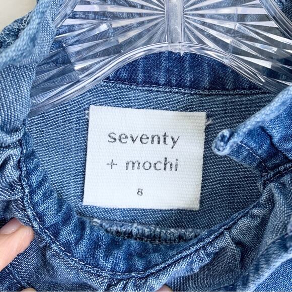 Seventy + Mochi Victoria Denim Blouse (Sz 8) Frill Collar Washed Indigo - Picture 9 of 11